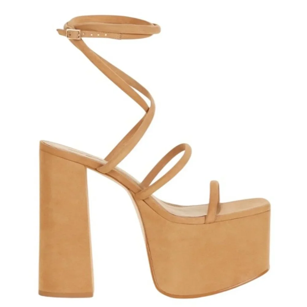 Cult Gaia Hyte Platform High Block Heel Sandals Camel Size 7.5 New In Box